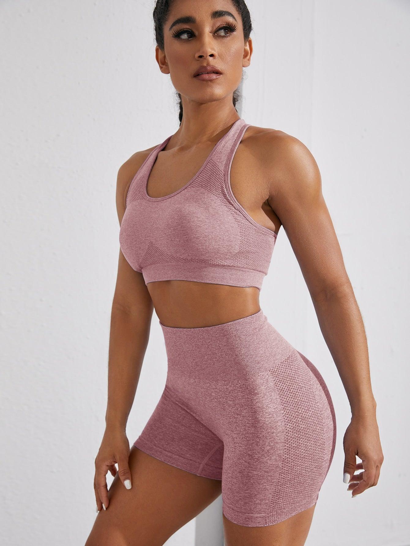 HOLLOW OUT RACER BACK FITNESS SET - pink kangaroo yoga
