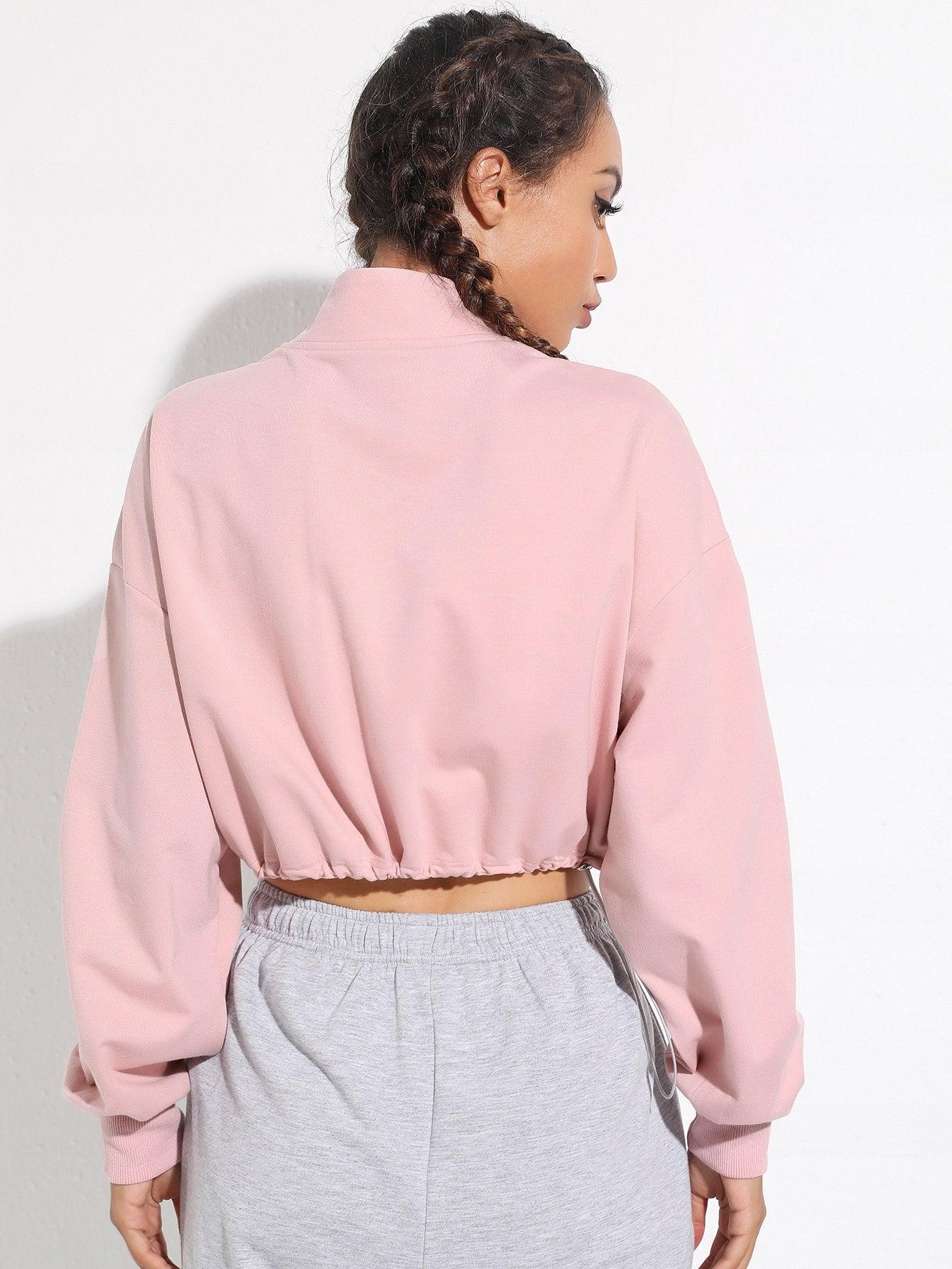 ZIPPER CROP HOODIE - pink kangaroo yoga
