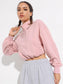 ZIPPER CROP HOODIE - pink kangaroo yoga
