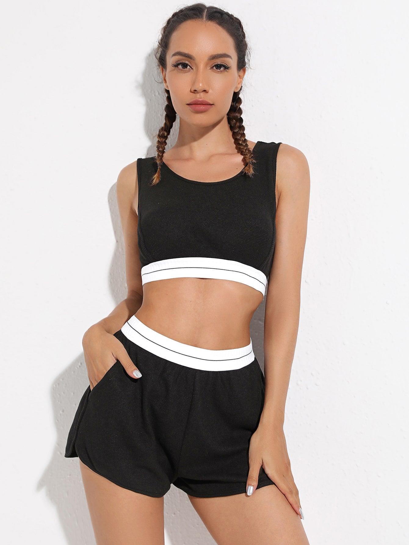 BREATHABLE COLORBLOCK SPORTS SET - pink kangaroo yoga