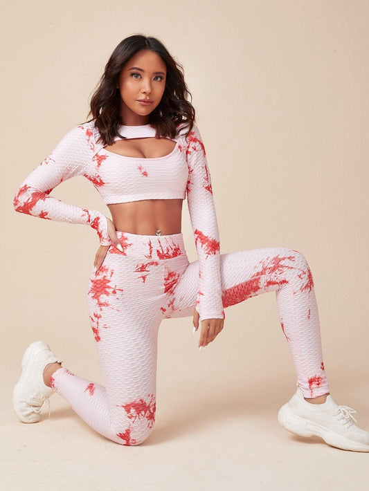TEXTURED CUTOUT FITNESS SET - pink kangaroo yoga