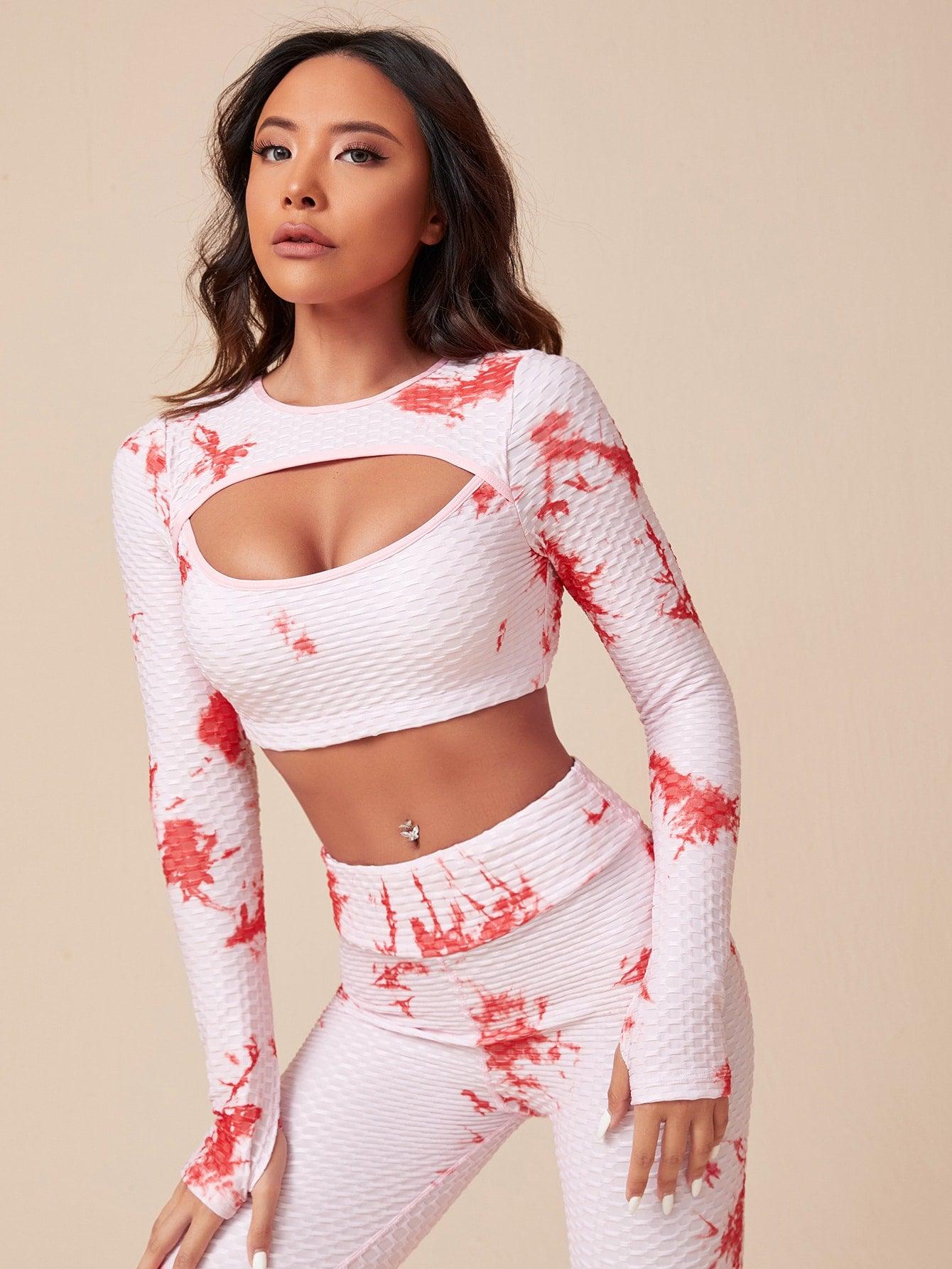 TEXTURED CUTOUT FITNESS SET - pink kangaroo yoga