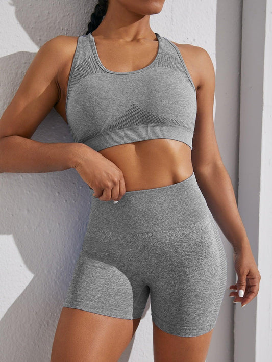 HOLLOW OUT RACER BACK FITNESS SET - pink kangaroo yoga