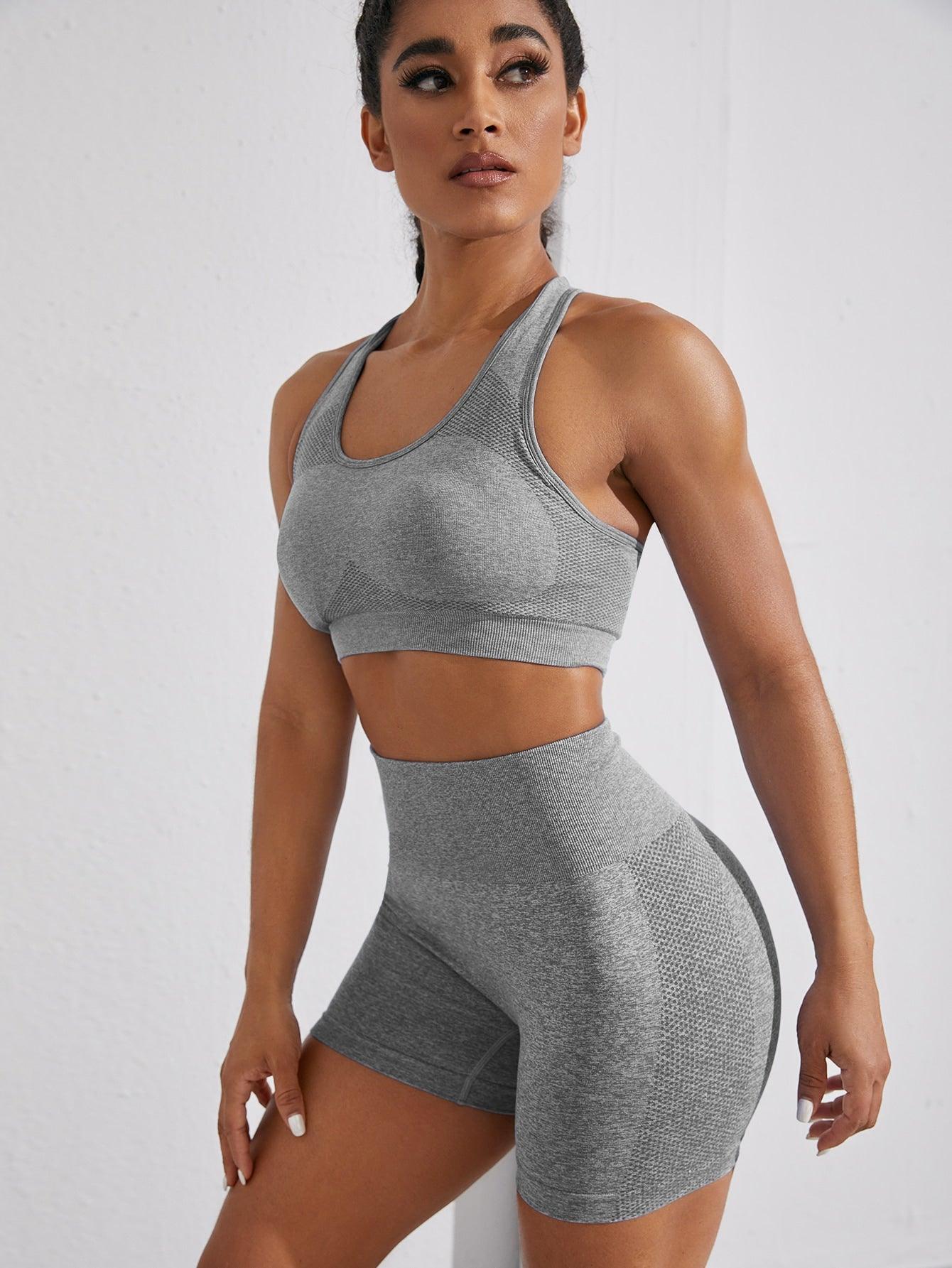 HOLLOW OUT RACER BACK FITNESS SET - pink kangaroo yoga