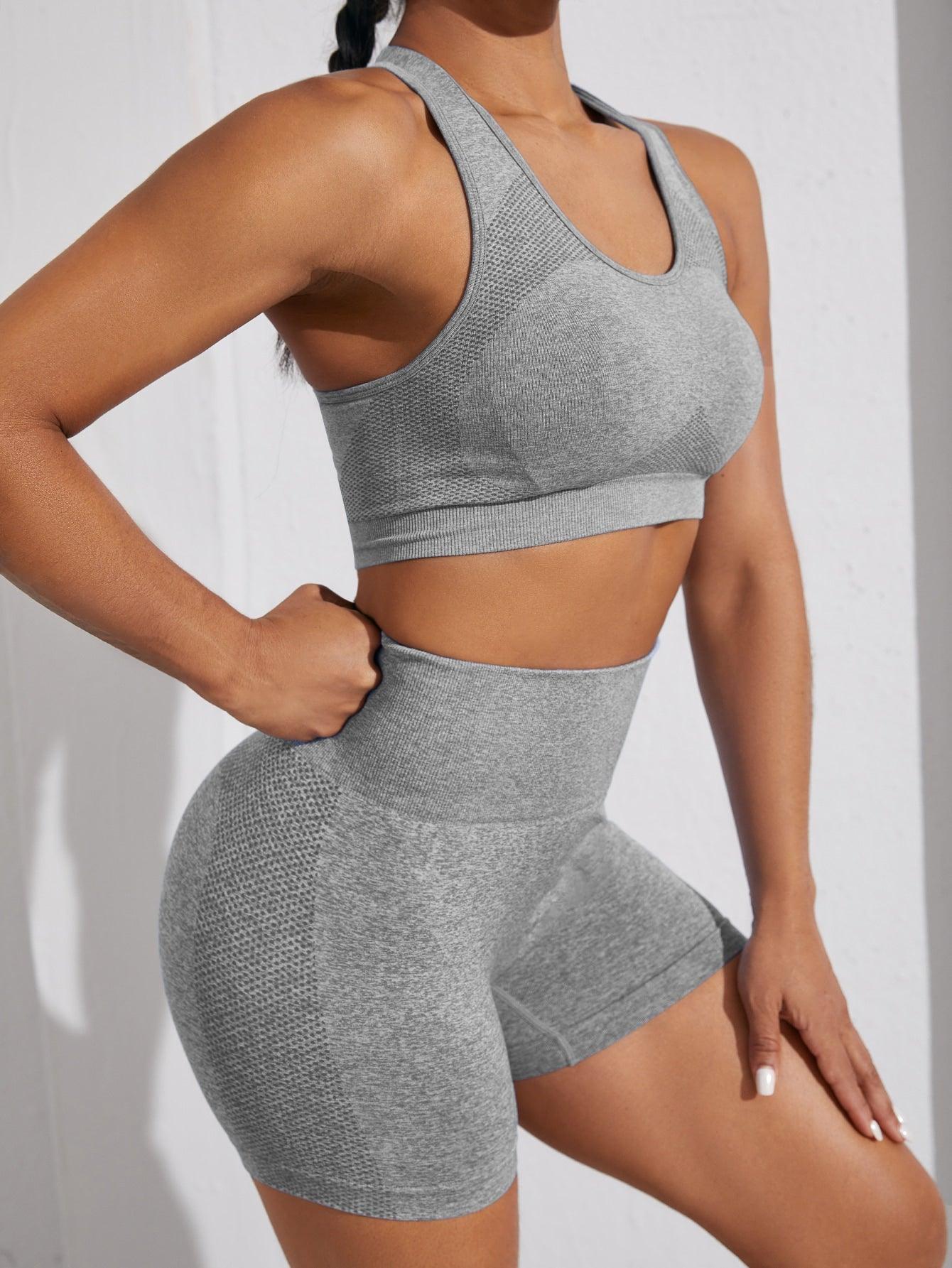 HOLLOW OUT RACER BACK FITNESS SET - pink kangaroo yoga