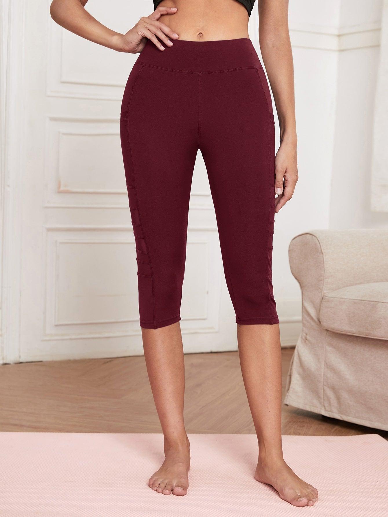 MESH INSERT CROP PANTS - pink kangaroo yoga