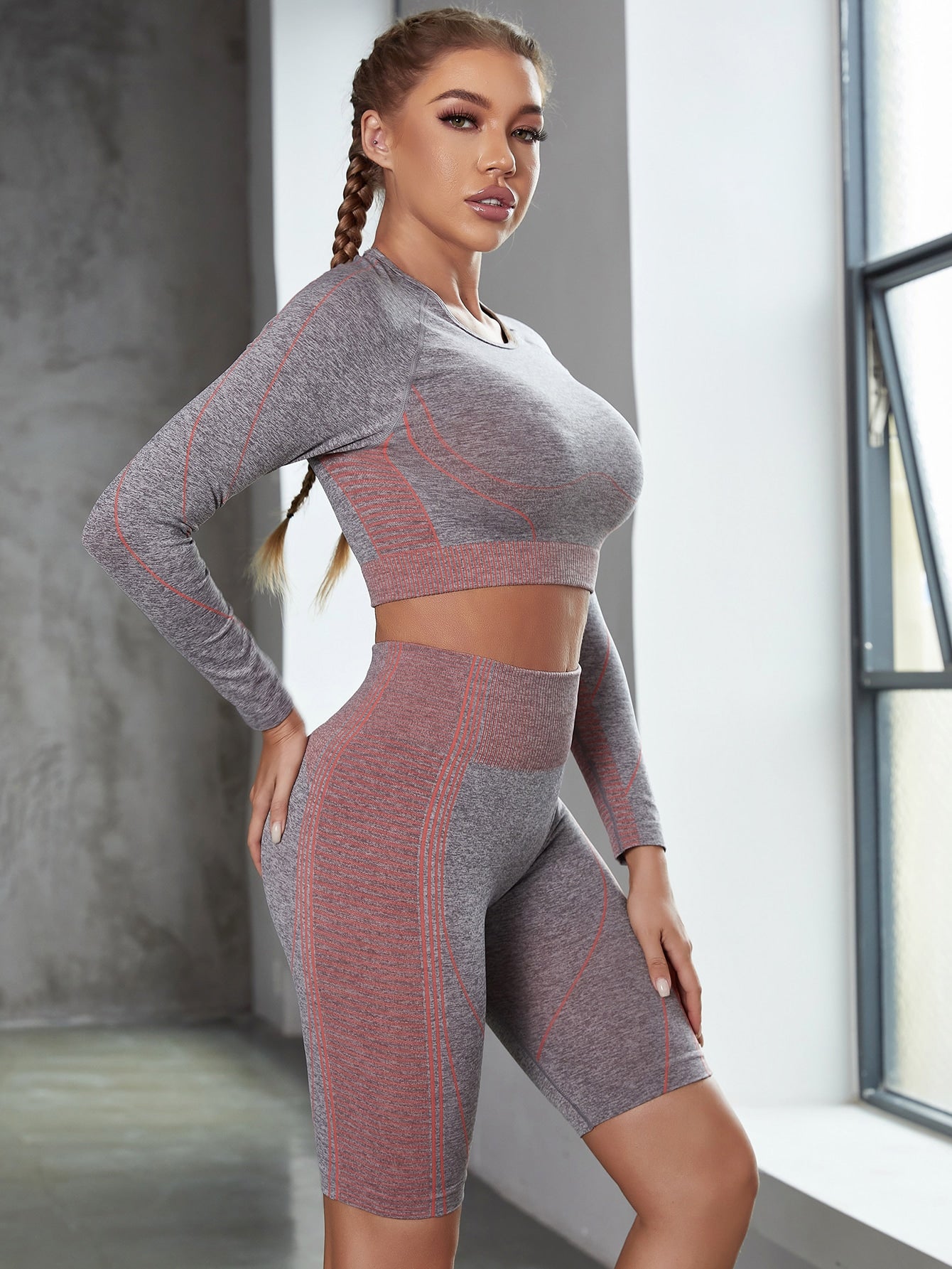 STRIPE PRINT FITNESS SET - pink kangaroo yoga
