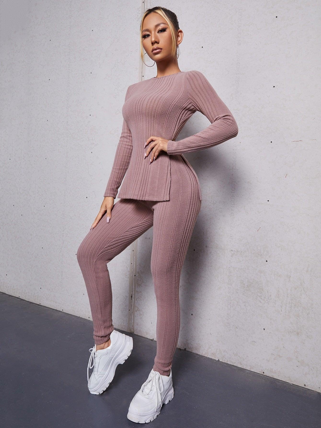 SPLIT SIDE FITNESS SET - pink kangaroo yoga