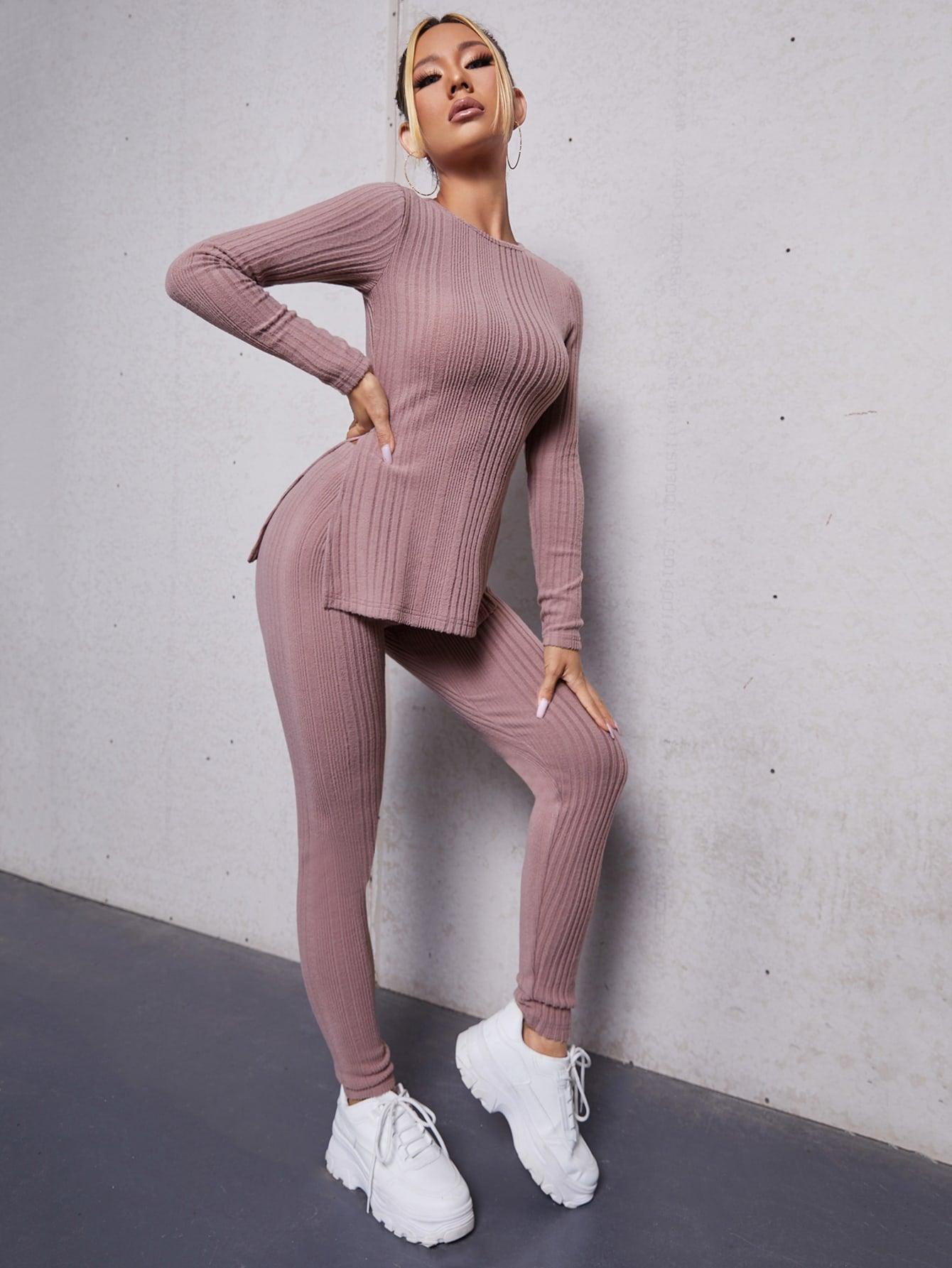 SPLIT SIDE FITNESS SET - pink kangaroo yoga