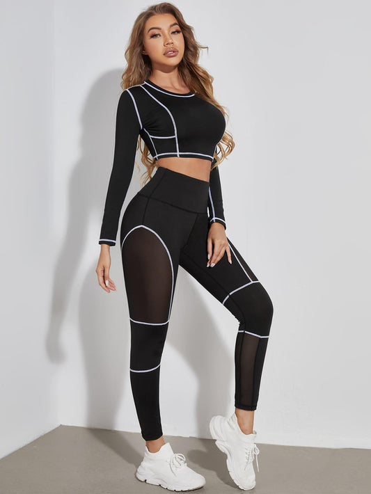 CONTRAST STITCH FITNESS SET - pink kangaroo yoga