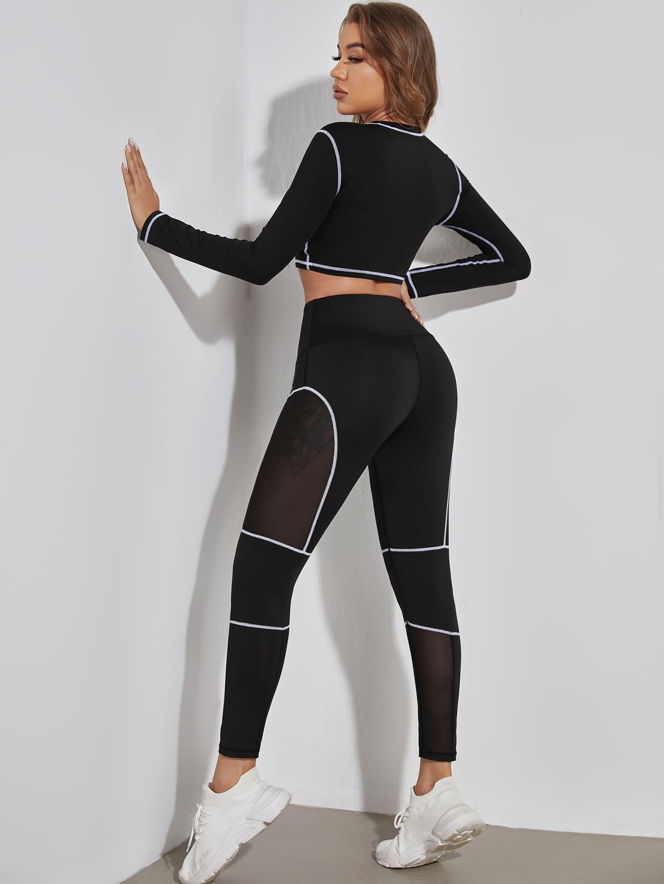 CONTRAST STITCH FITNESS SET - pink kangaroo yoga