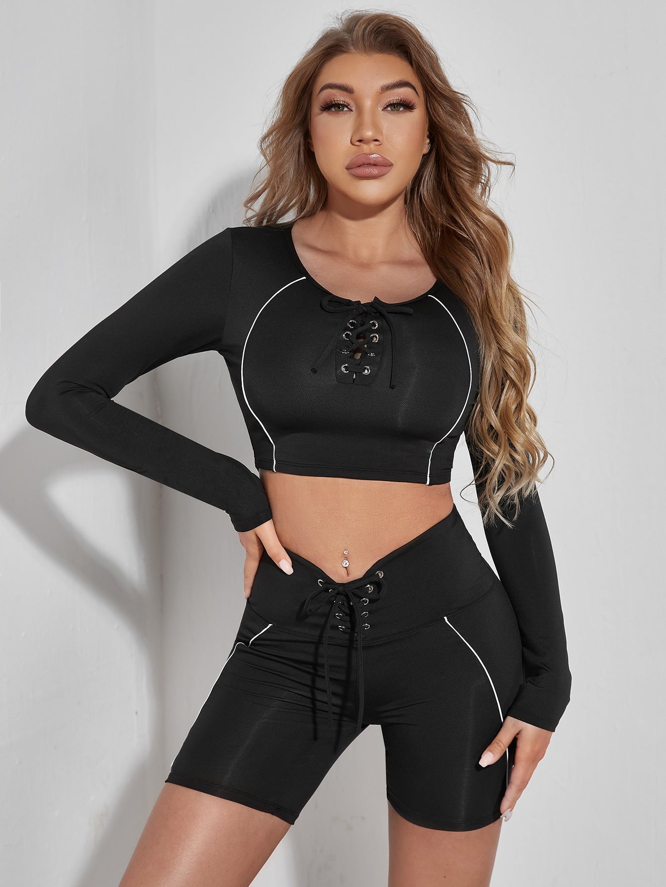 LACE UP FITNESS SET - pink kangaroo yoga