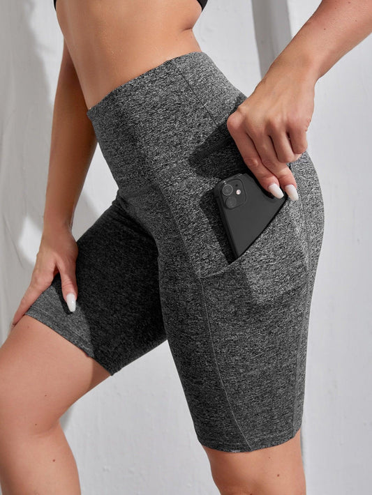 WIDE BAND BIKER SHORTS - pink kangaroo yoga