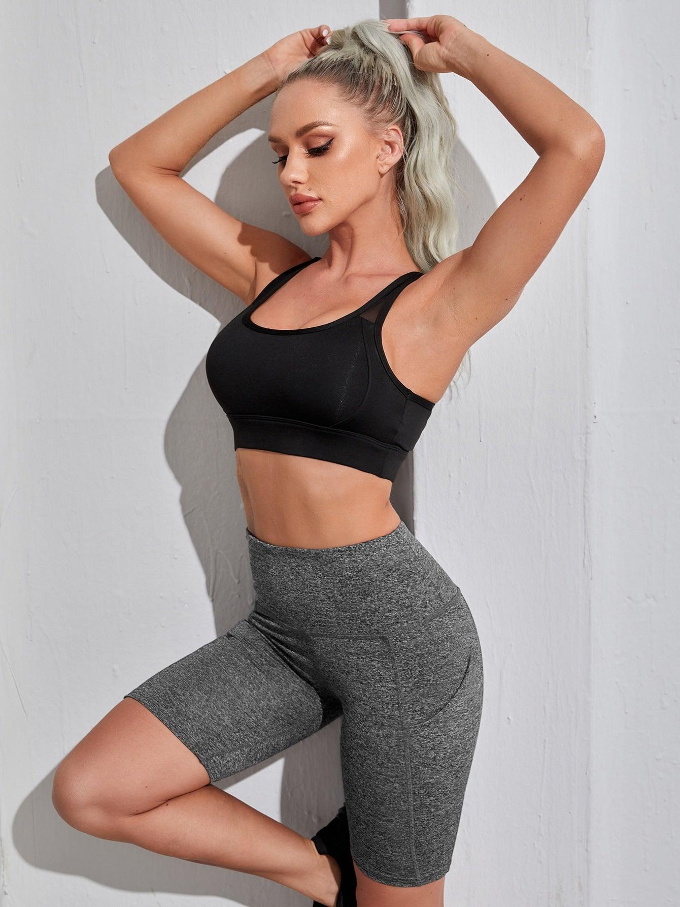 WIDE BAND BIKER SHORTS - pink kangaroo yoga