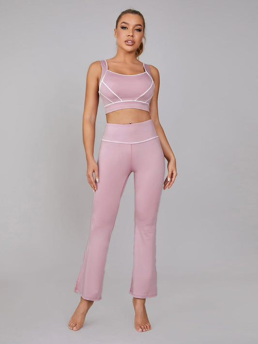 CROP TOP AND PANT SET - pink kangaroo yoga