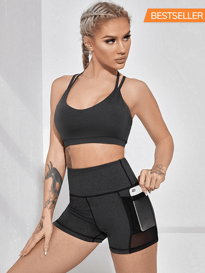 SOLID MESH SPORTS SET - pink kangaroo yoga
