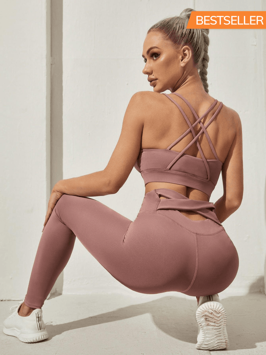 KRISS KROSS BACK YOGA SET - pink kangaroo yoga